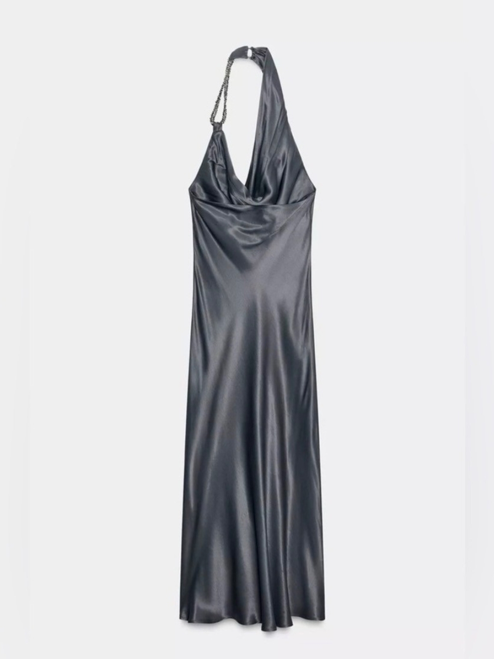 Zara Satin Cowl-Neck Slip Dress in Steel Blue - Picture 4 of 4